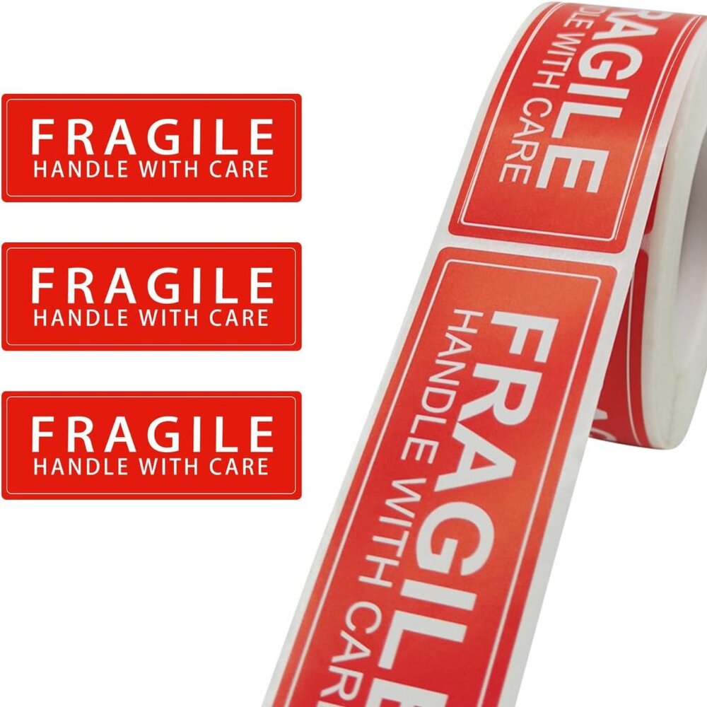 250ct Fragile Handle With Care Warning Stickers, 3" x 1"